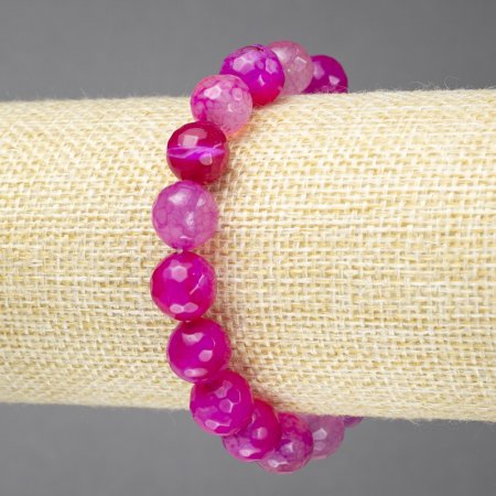Raspberry Agate Bracelet, Natural Stone Faceted Bead, Diameter 10mm+/-, Length 18cm+/- (stretch)