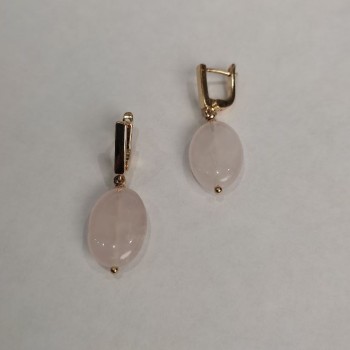 Pink Quartz Earrings, Oval, Diameter 13x18mm+/-, English Lock, Length 36mm+