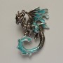 Dragon Brooch Pendant, Black & Turquoise Enamel with Glitter, Silver-Toned Metal, 42x58mm