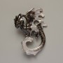 Dragon Brooch Pendant, Black & Grey Enamel, Silver-Toned Metal, 42x58mm