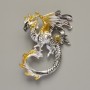 Brooch Pendant Dragon Yellow, Black and Grey Matte Enamel Silver-tone Metal 42x58mm