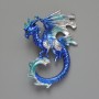 Brooch Pendant Dragon Blue and Grey Matte Enamel Silver-tone Metal 42x58mm