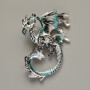 Dragon Brooch Pendant, Blue, Black & Grey Matte Enamel, Silver-Toned Metal, 42x58mm