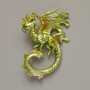Brooch Pendant Dragon Light Green Matte Enamel Gold-tone Metal 42x58mm