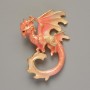 Brooch Pendant Dragon Pink and Beige Enamel Gold-tone Metal 42x58mm