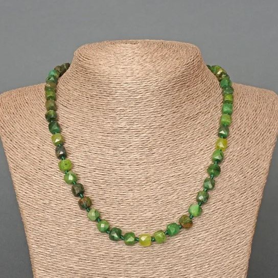 Assorted Natural Stone Necklace, Faceted Cube, Diameter 7.5mm+-, Length 48cm+