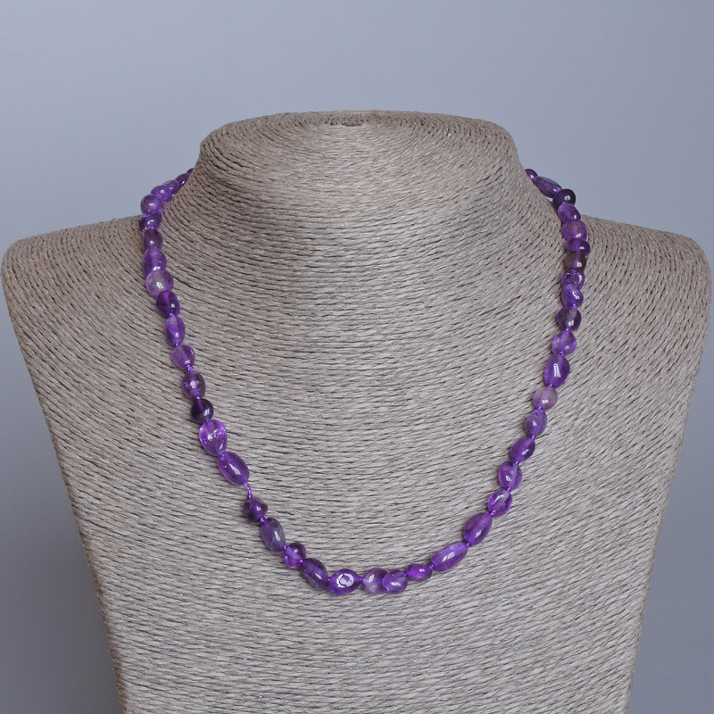 Amethyst Necklace, natural stone, tumbled beads, diameter 7x9mm+/-, length 47cm+