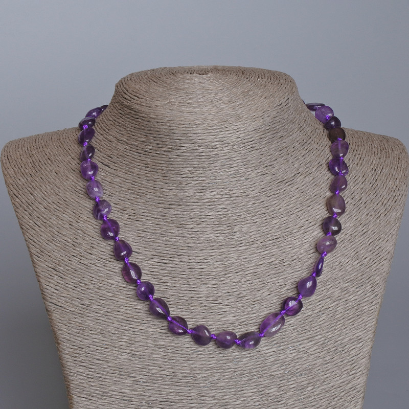 Amethyst Necklace, natural stone tumbled, diameter 9x10mm+-, length 47cm+