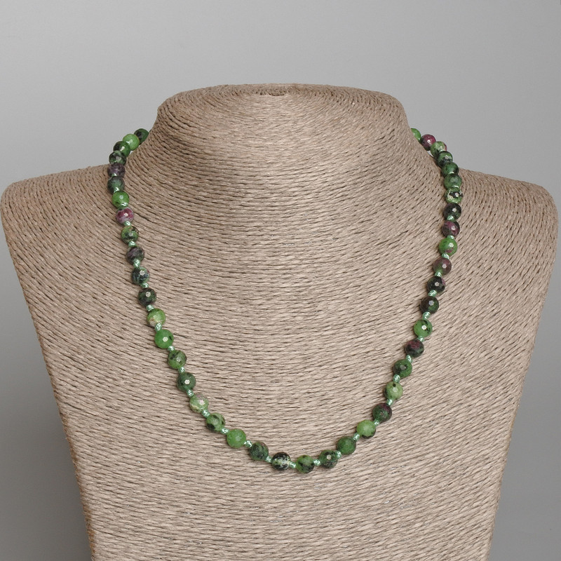 Zoisite Necklace, natural stone, faceted round beads, diameter 6.5mm+/-, length 47cm+