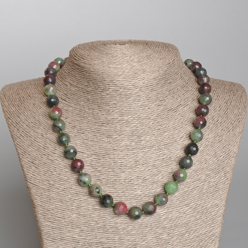 Zoisite Necklace, natural stone, faceted round beads, diameter 10mm+/-, length 48cm+