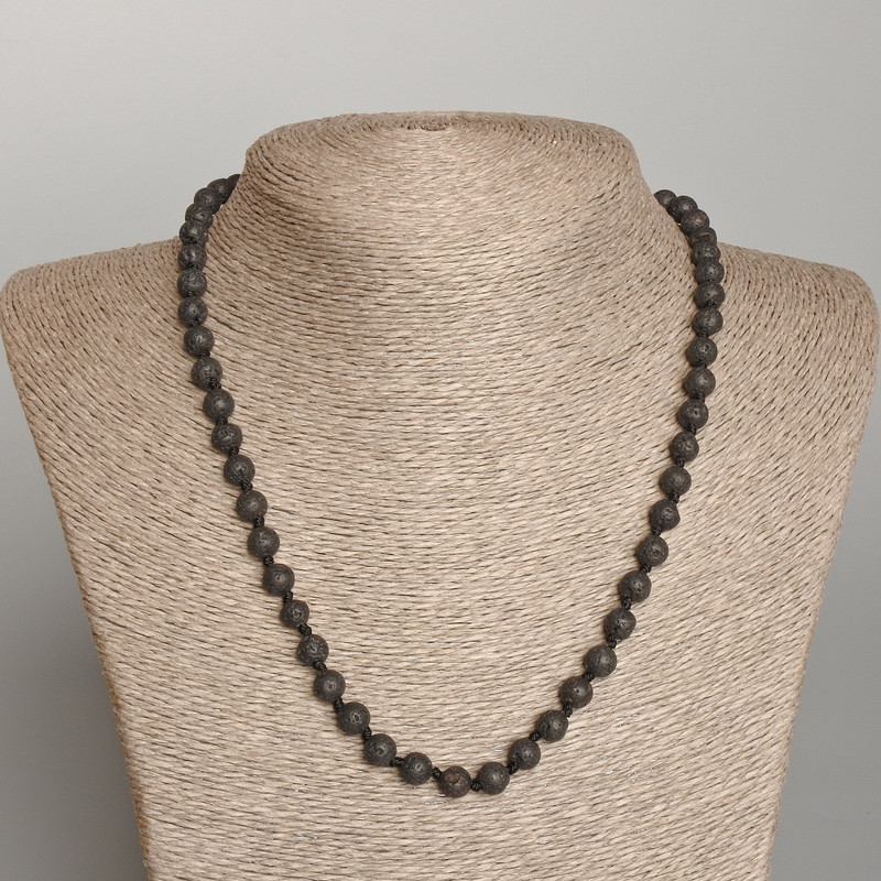 Lava Stone Necklace, Bead, diameter 6mm+-, length 46cm+