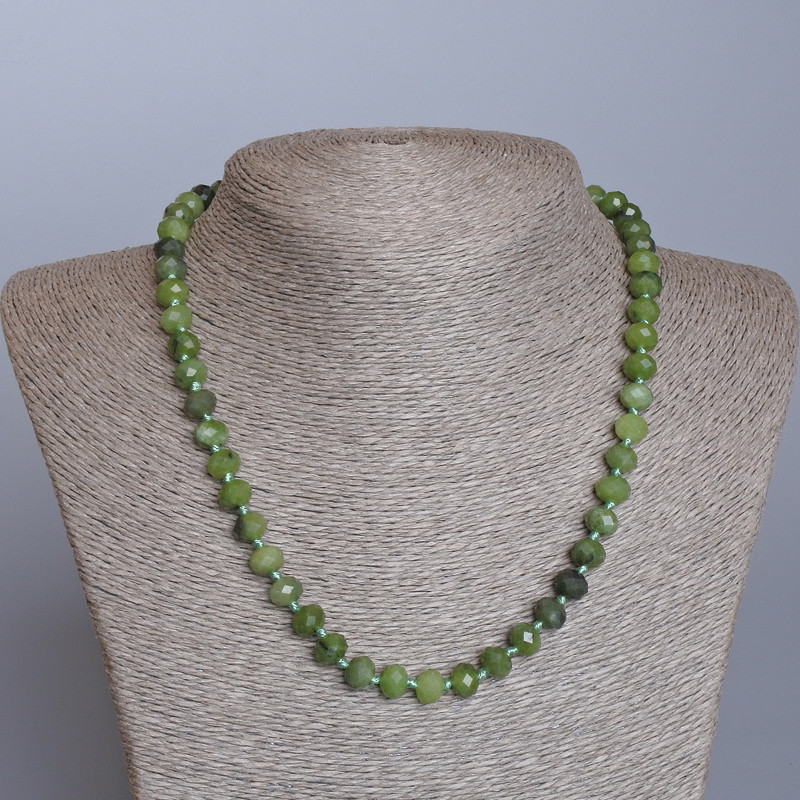 Canadian Jadeite Necklace, Natural Stone Faceted Rondelle, diameter 8x6mm+-, length 48cm+