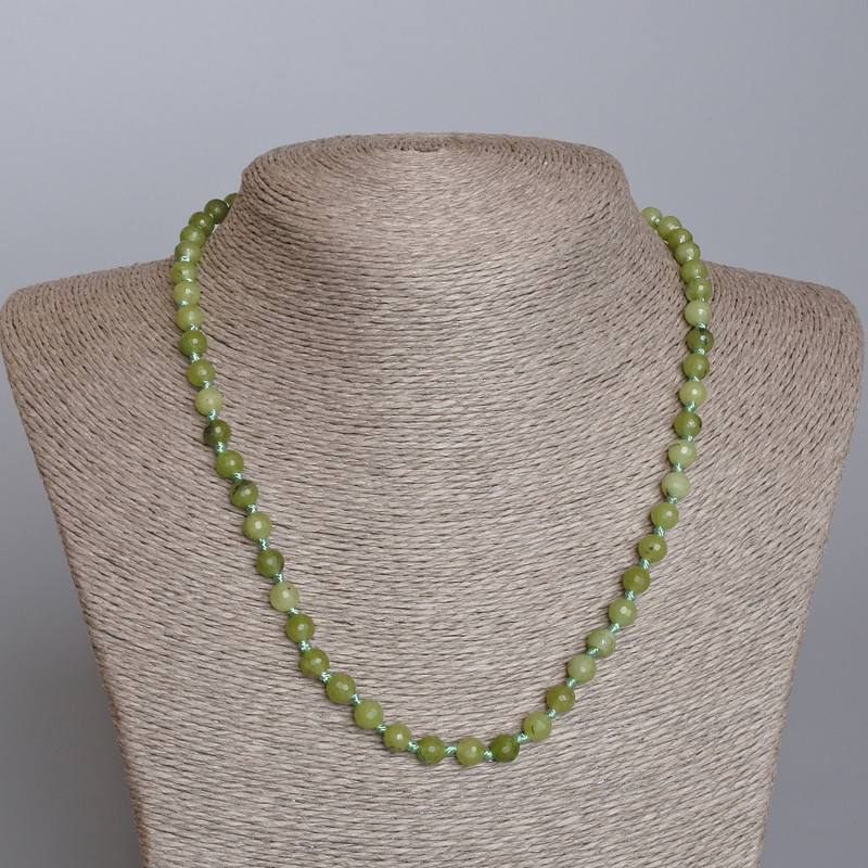 Canadian Jadeite Necklace, Natural Stone Faceted Bead, diameter 6mm+-, length 48cm+