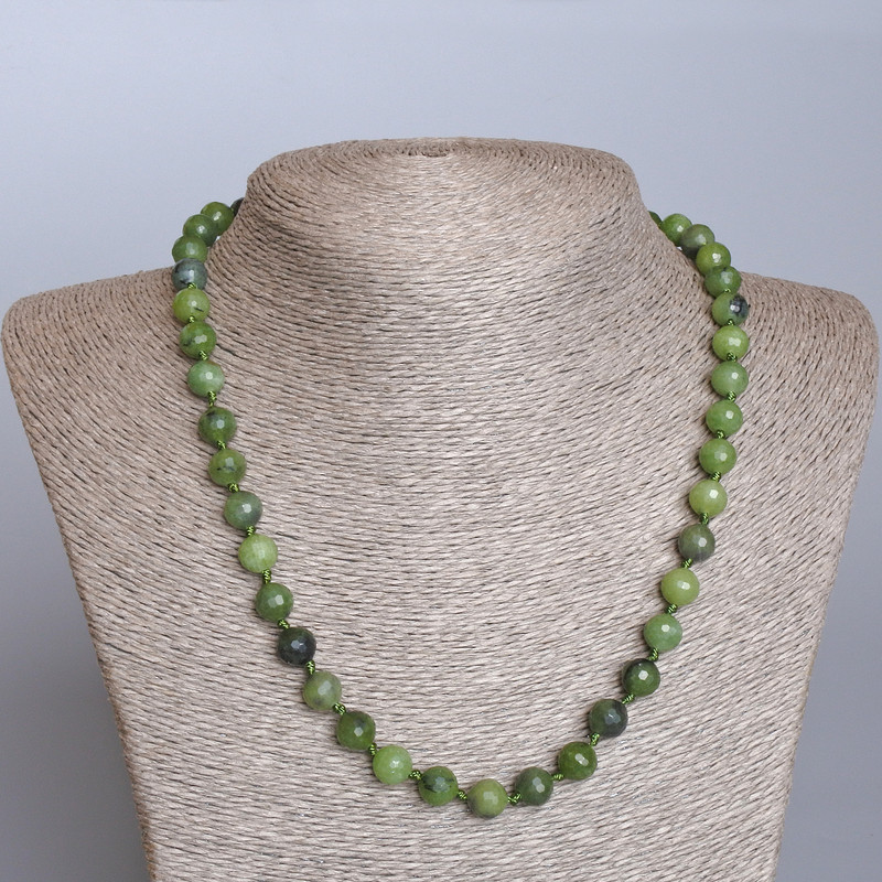 Canadian Jadeite Necklace, Natural Stone Faceted Bead, diameter 8.5mm+-, length 50cm+