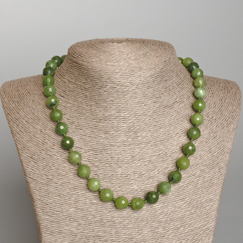 Canadian Jadeite Necklace, Natural Stone Faceted Bead, diameter 10mm+-, length 50cm+
