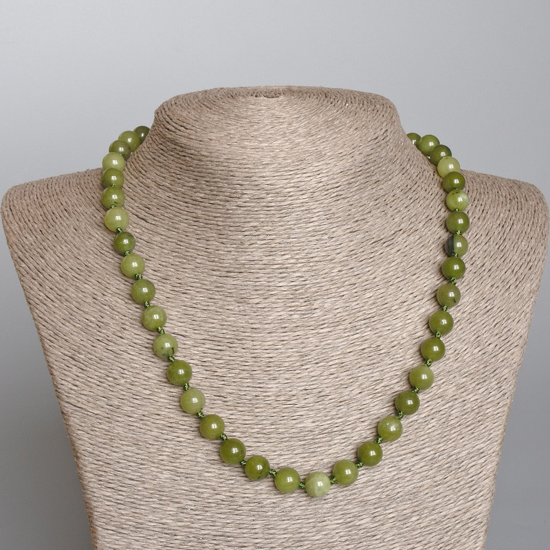 Canadian Jadeite Necklace, Natural Stone Smooth Bead, diameter 8.5mm+-, length 49cm+