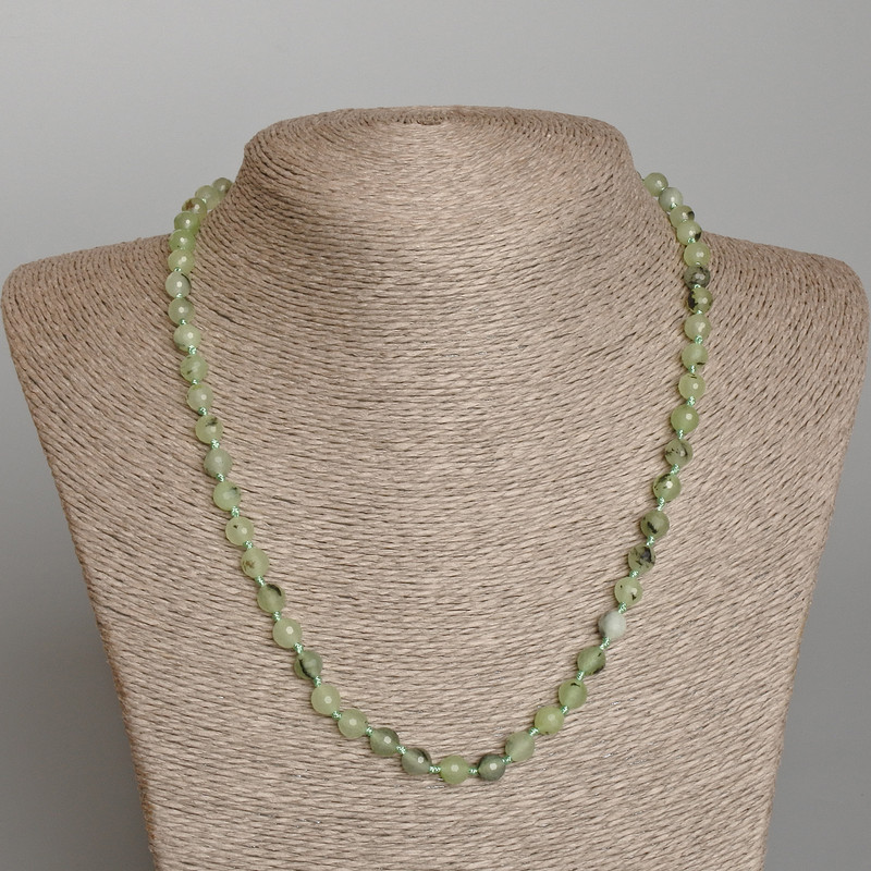 Prehnite Necklace, Natural Stone Faceted Bead, diameter 6mm+-, length 50cm+
