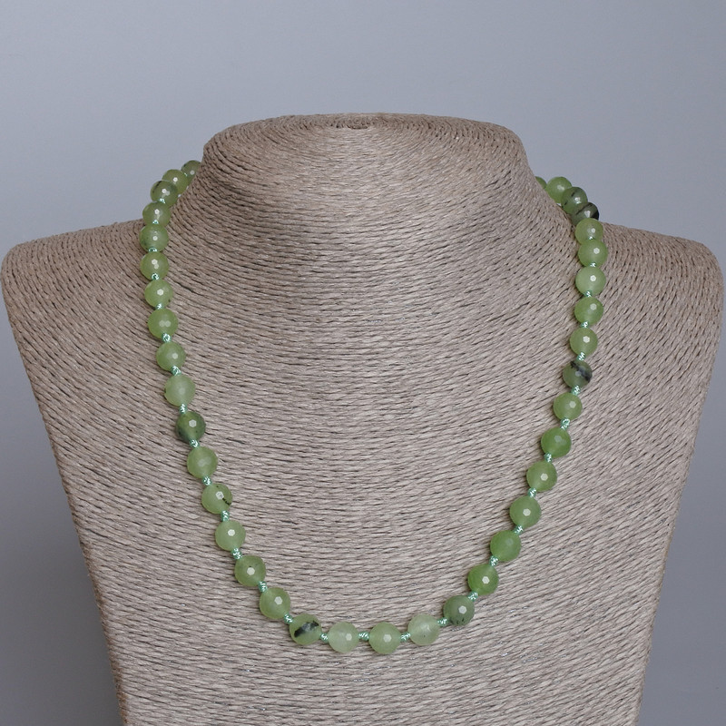 Prehnite Necklace, Natural Stone Faceted Bead, diameter 8mm+-, length 50cm+