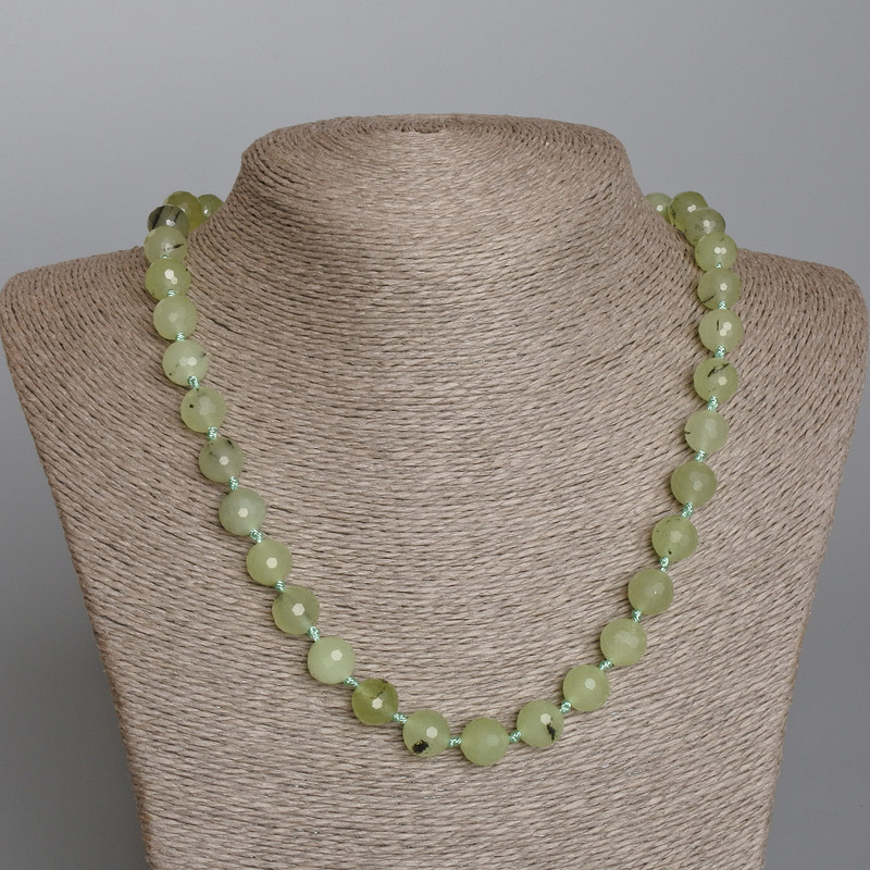 Prehnite Necklace, Natural Stone Faceted Bead, diameter 10mm+-, length 50cm+