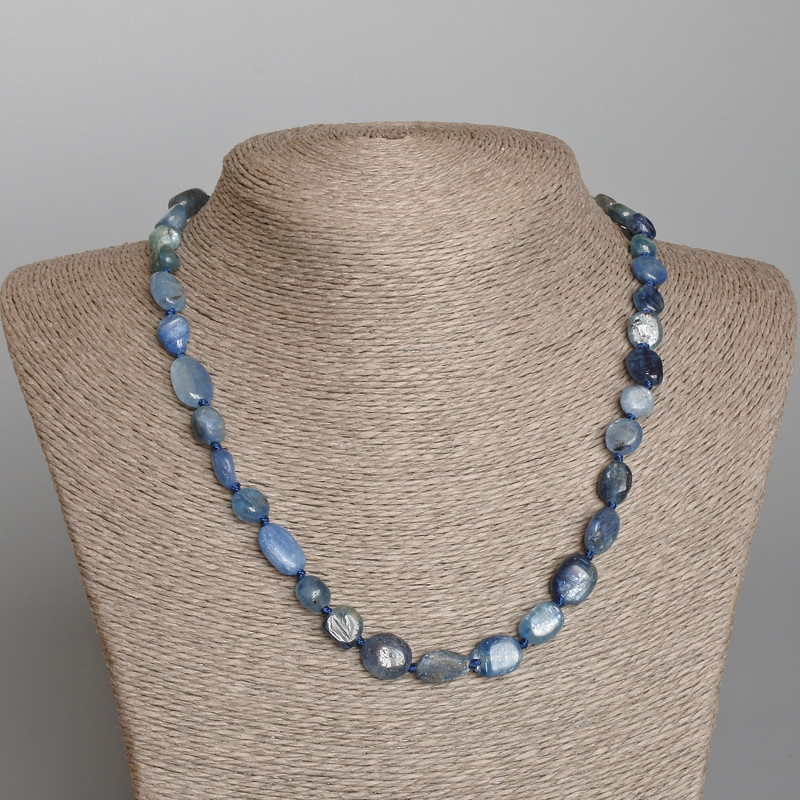 Kyanite Necklace, Natural Stone Tumbled, diameter 9x12mm+-, length 48cm+