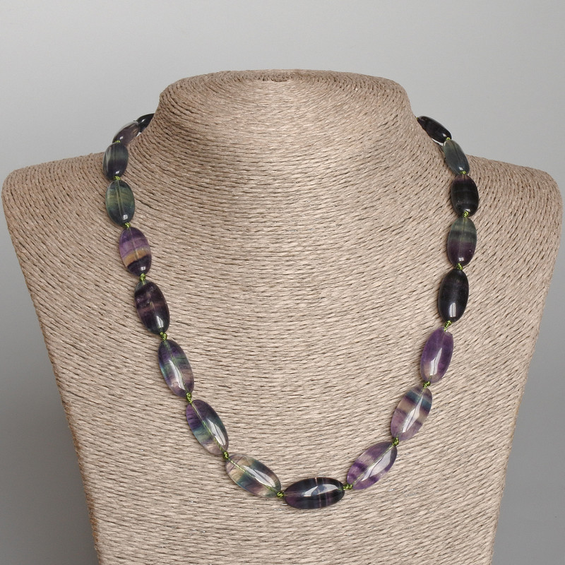 Fluorite Natural Stone Necklace, Oval, Diameter 10x20mm+-, Length 50cm+