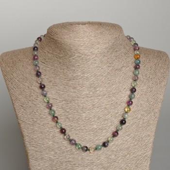 Fluorite Natural Stone Necklace, Smooth Bead, Diameter 6.5mm+-, Length 49cm+