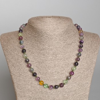 Fluorite Natural Stone Necklace, Smooth Bead, Diameter 8mm+-, Length 49cm+
