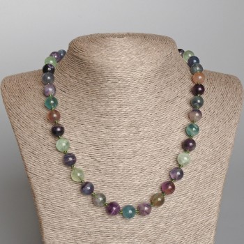 Fluorite Natural Stone Necklace, Smooth Bead, Diameter 10mm+-, Length 50cm+