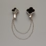 Clover Cardigan Brooch Black Plastic, Silver-Tone Metal 22x26mm, 18x27mm, 10cm Chain