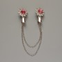 Flower Cardigan Brooch White Rhinestones, Pink Crystals, Silver-Tone Metal 18x25mm, 10cm Chain
