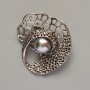 Accent Brooch Grey Bead Silver-Tone Metal 41x39mm