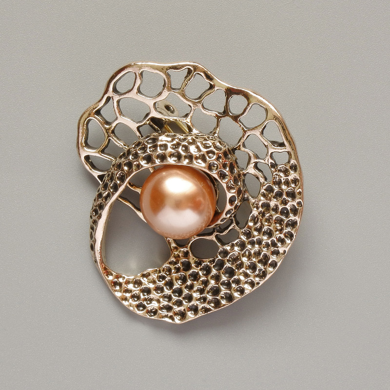 Accent Brooch Yellow Bead Gold-Tone Metal 41x39mm