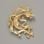 Moon Brooch Pendant White Rhinestones, Matte Gold-Tone Metal 43x51mm