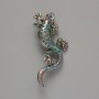 Lizard Brooch Green and Blue Rhinestones Silver-Tone Metal 29x63mm