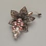 Flower Brooch Pendant, White and Pink Crystals, Dark Silver-Tone Metal, 43x60mm