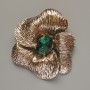 Flower Brooch Pendant, Green Crystal, Light Gold-Tone Metal, 55x63mm
