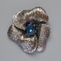 Flower Brooch Pendant, Blue Crystal, Silver-Tone Metal, 55x63mm