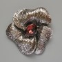 Flower Brooch Pendant, Red Crystal, Silver-Tone Metal, 55x63mm