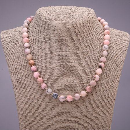 Pink Opal Necklace, natural stone, smooth round beads, diameter 8.5mm(+/-), length 49cm