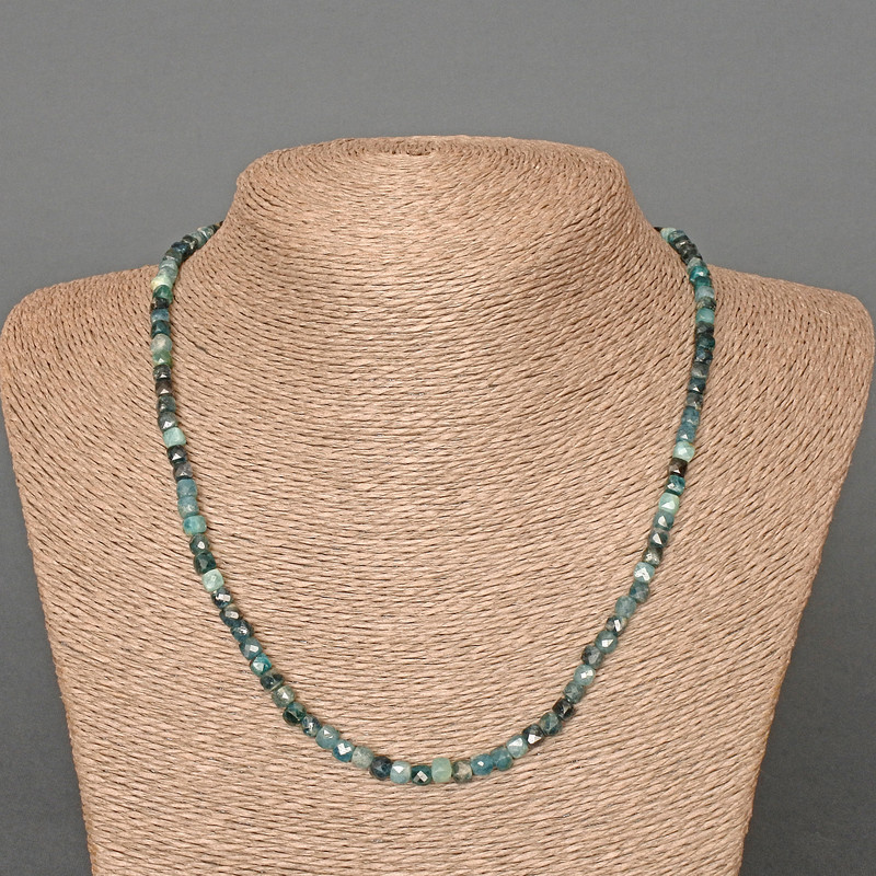 Apatite Necklace, natural stone faceted cube, diameter 4mm+/-, length 48cm+