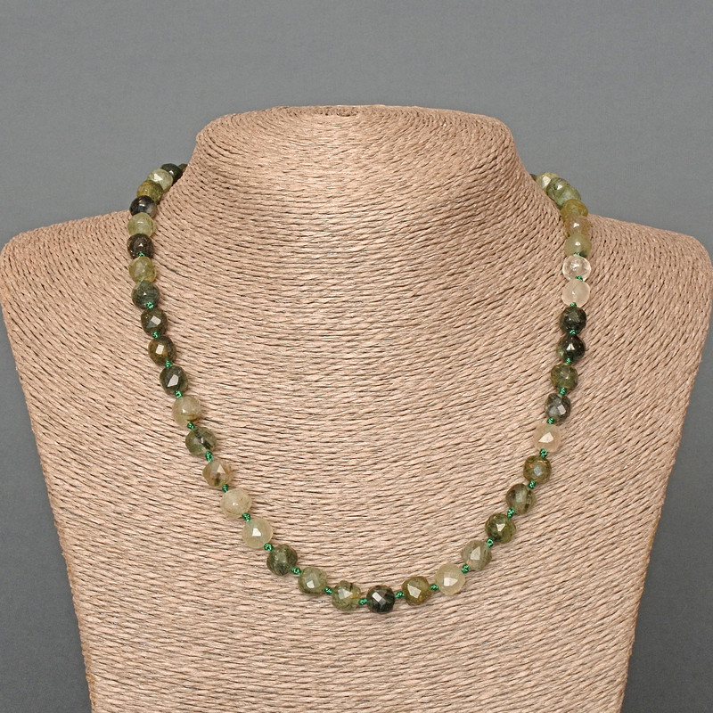 Rutilated Quartz Necklace, Natural Stone Faceted Cube, Diameter 7mm+/-, Length 50cm+
