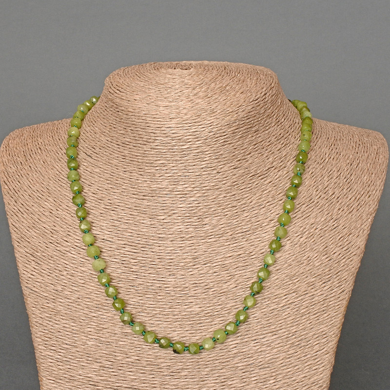 Prehnite Necklace, Natural Stone Faceted Cube, Diameter 5mm+/-, Length 49cm+