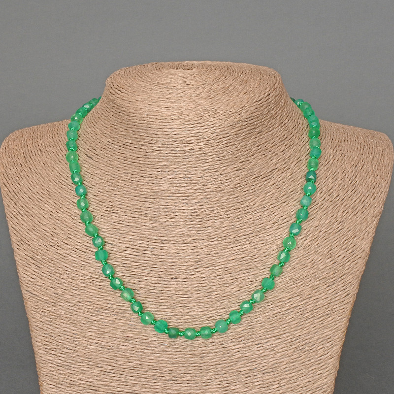 Chrysoprase Necklace, Natural Stone Faceted Cube, Diameter 5mm+/-, Length 48cm+