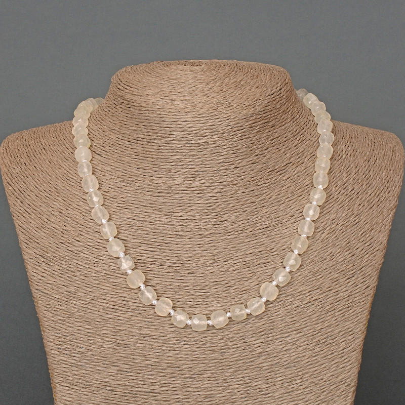 Rock Crystal Necklace, Natural Stone Faceted Cube, Diameter 7mm+/-, Length 46cm+