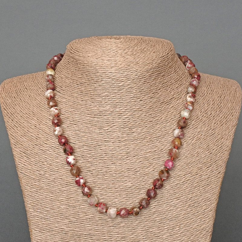 Tourmaline Natural Stone Faceted Cube Necklace, diameter 7mm+/-, length 49cm+