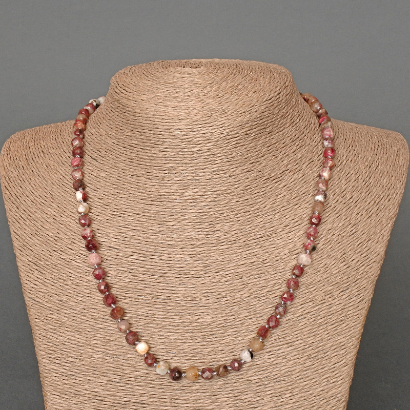 Tourmaline Necklace, natural stone faceted cube, diameter 5mm+/-, length 49cm+