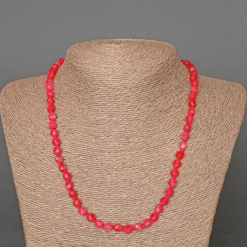 Raspberry Tourmaline Necklace, Natural Stone Faceted Cube, Diameter 5mm+/-, Length 49cm+