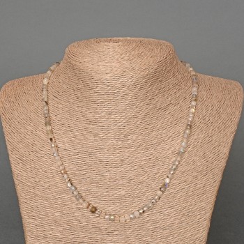 Labradorite Natural Stone Faceted Cube Necklace, diameter 4mm+/-, length 48cm+