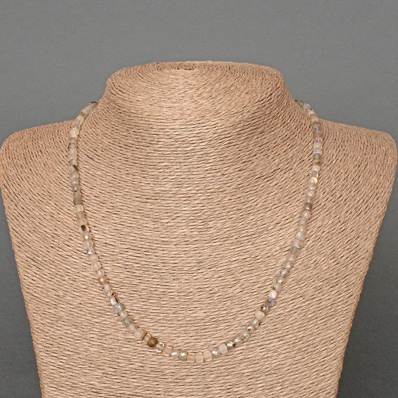 Labradorite Natural Stone Faceted Cube Necklace, diameter 4mm+/-, length 48cm+