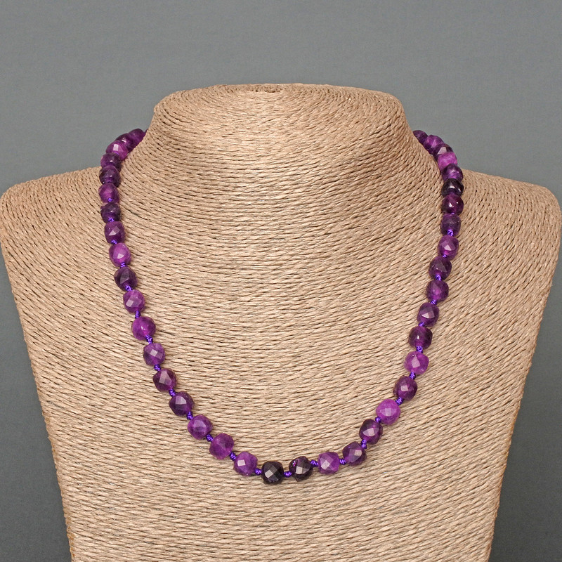 Necklace Amethyst Natural Stone Faceted Cube, diameter 7mm+-, length 50cm+